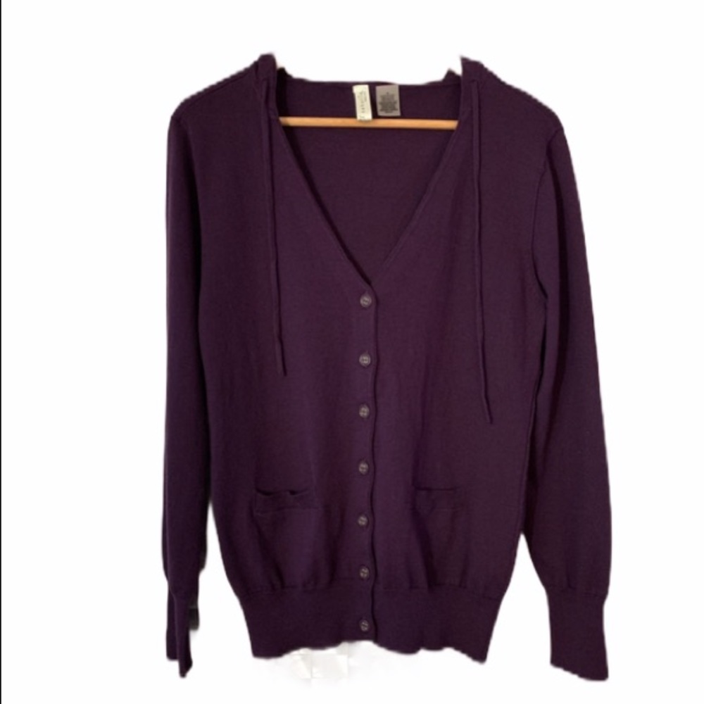 Sahalie Plum Button Up Cardigan w/ Hood & Pockets